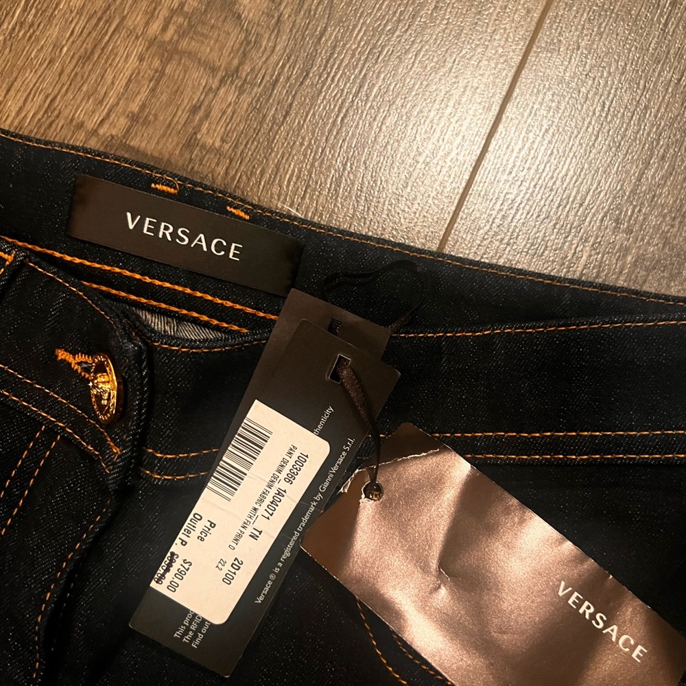 Versace Women's Dark Jeans with Gold Stitching